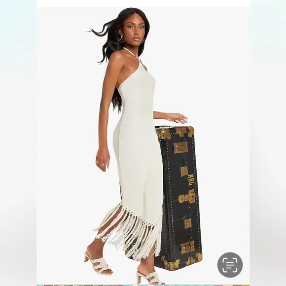 DOSE | Dresses | Nwt Dose Beige Halter Neck Sleeveless Fringe Detail Midi  Summer Dress Size L | Poshmark